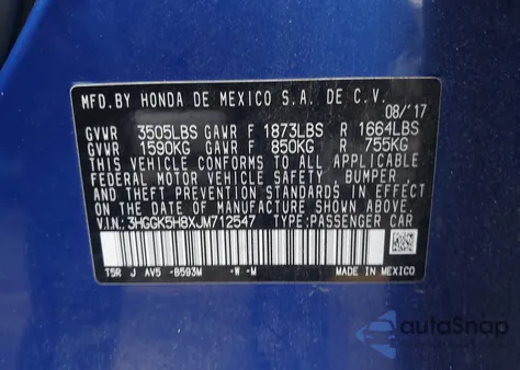 2018 Honda Fit Ex из США, поврежденный, VIN 3HGGK5H8XJM712547